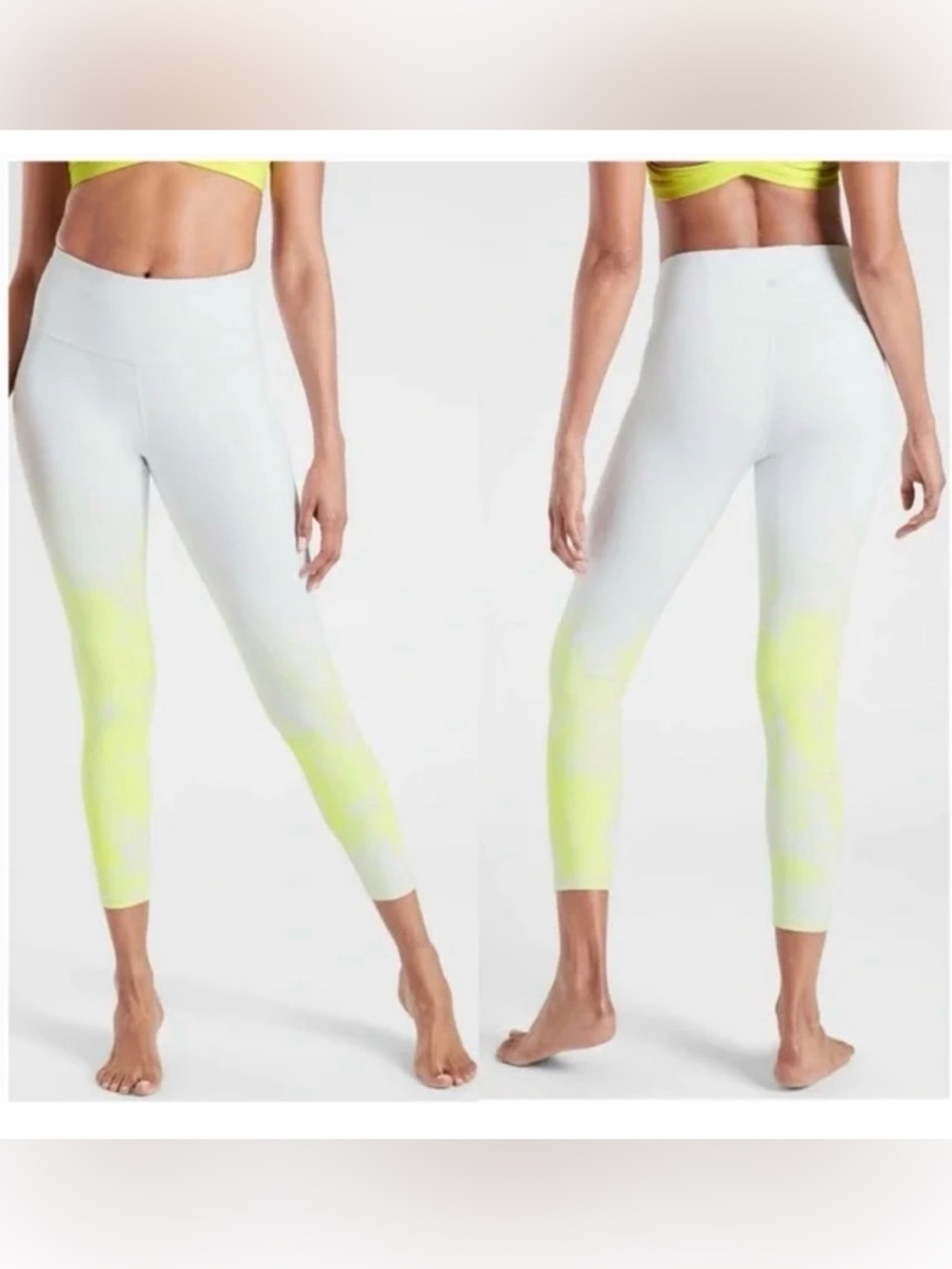 Athleta Elation Mineral 7/8 White to Lime Ombre Active Leggings